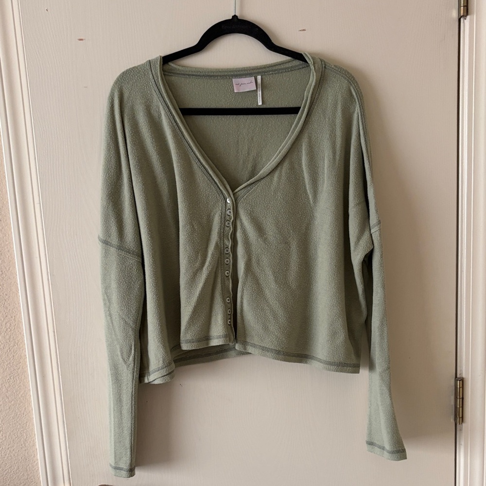 Out From Under Green Button-Up Boxy Cardigan | size l